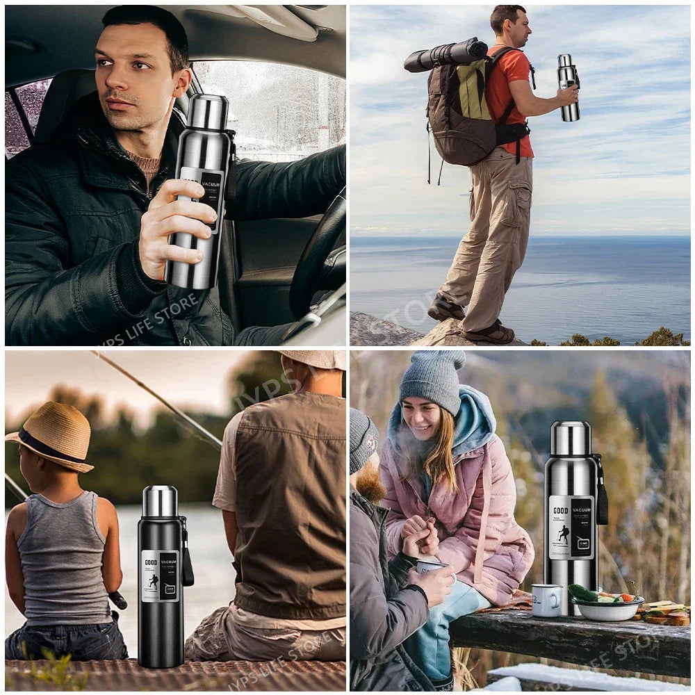 1000ML Stainless Steel Thermos Bottle Sport Vacuum Flask Silver