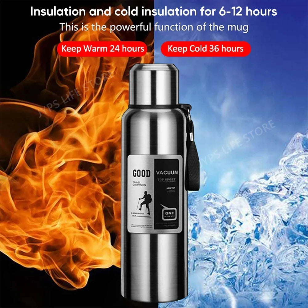 1000ML Stainless Steel Thermos Bottle Sport Vacuum Flask Silver