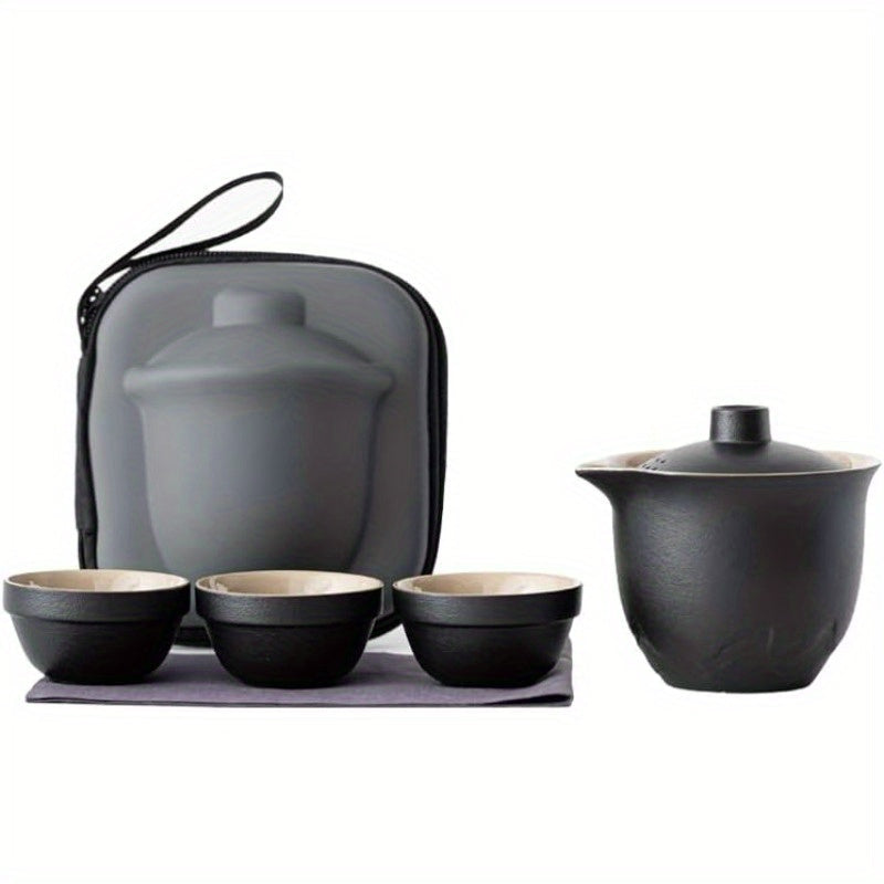 Portable Travel Tea Set with 1 Pot, 3 Cups & Storage Bag