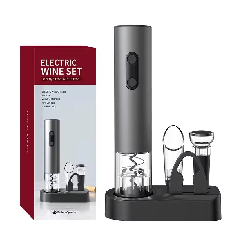 NNEOBA Smart Kitchen Accessories 4-in-1 Electric Wine Opener Gift Set Black