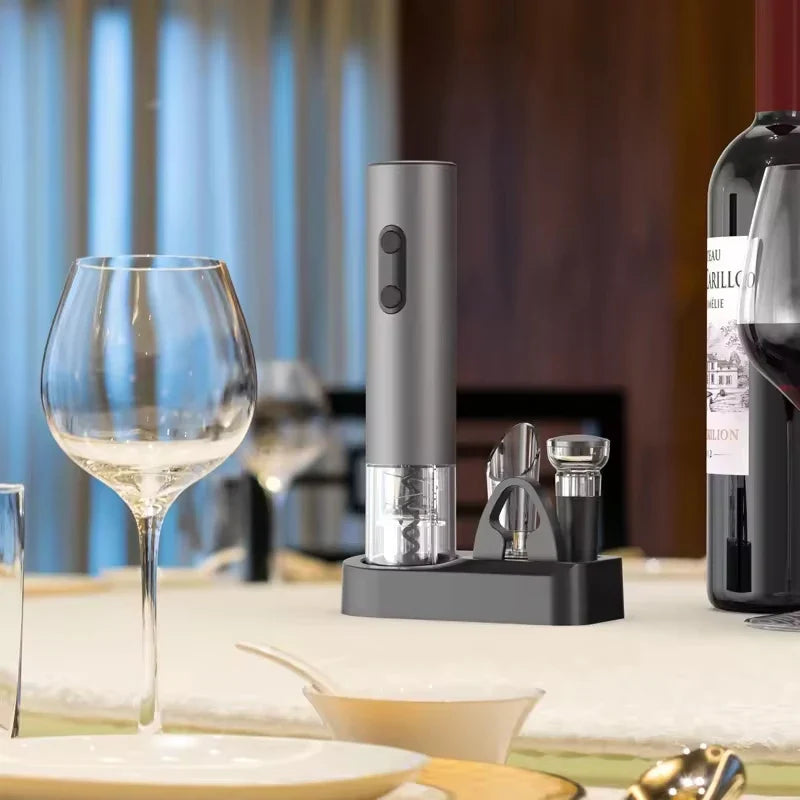 NNEOBA Smart Kitchen Accessories 4-in-1 Electric Wine Opener Gift Set Black