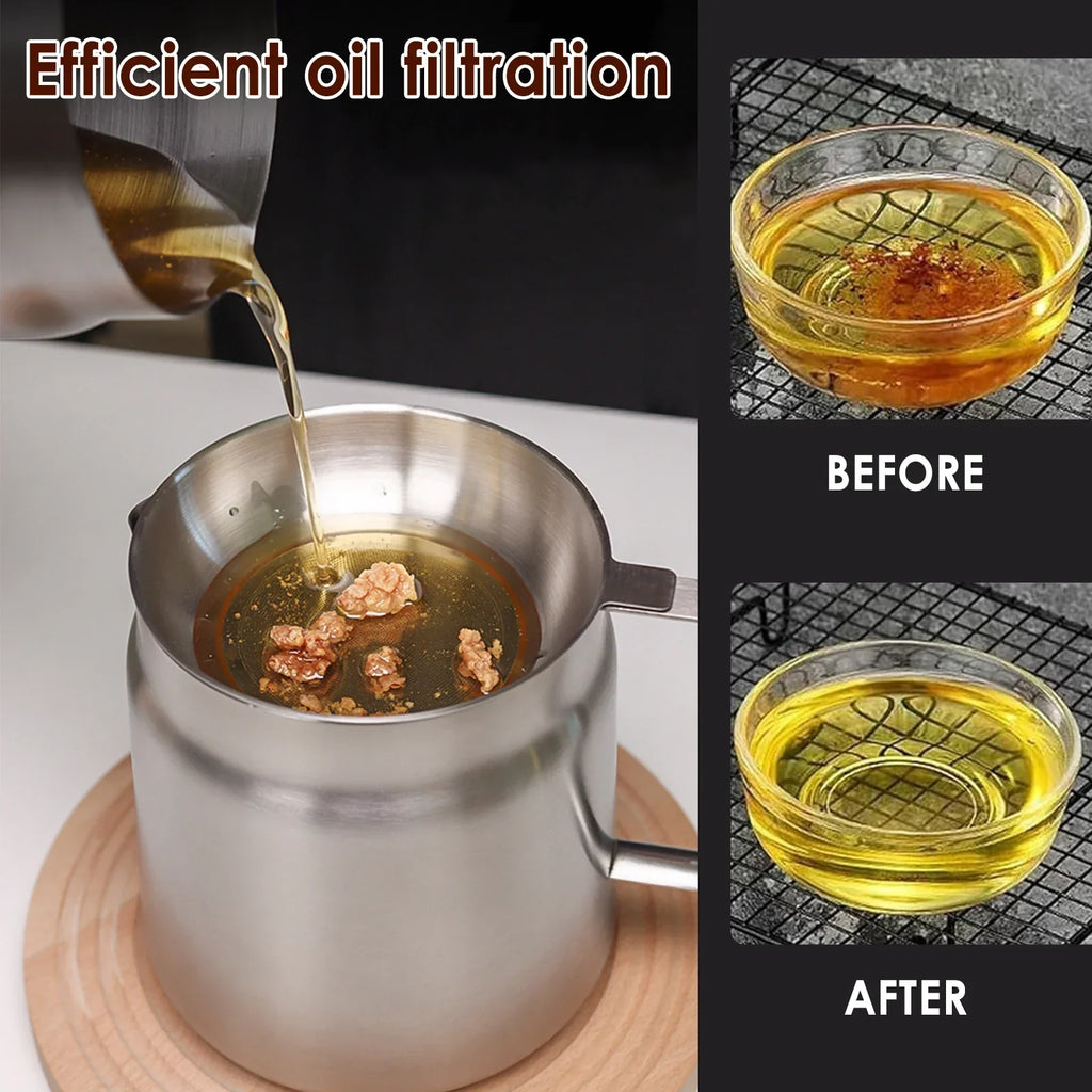 2L Stainless Steel Oil Filter Pot with Fine Mesh Strainer And Fry Basket Silver
