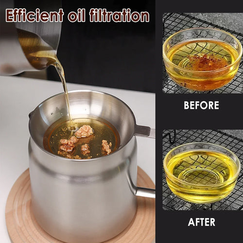 2L Stainless Steel Oil Filter Pot with Fine Mesh Strainer And Fry Basket Silver
