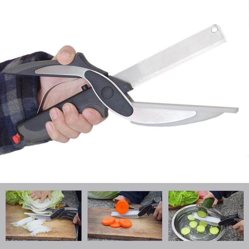 Food Cutter Salad Scissors, Quick Vegetable Slicer with Cutting Board, Multi Functional and Detachable Food Cutter Choppers