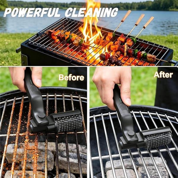 Rechargeable Electric BBQ Grill Cleaner Brush, 3 Speed Adjustable Grill Scraper with 180° Rotatable Stainless Steel Head, BBQ Cleaning Tool for Grill Grates