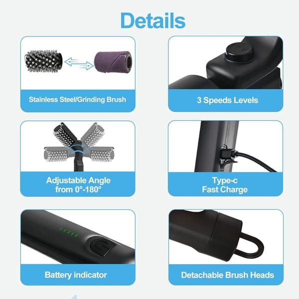 Rechargeable Electric BBQ Grill Cleaner Brush, 3 Speed Adjustable Grill Scraper with 180° Rotatable Stainless Steel Head, BBQ Cleaning Tool for Grill Grates