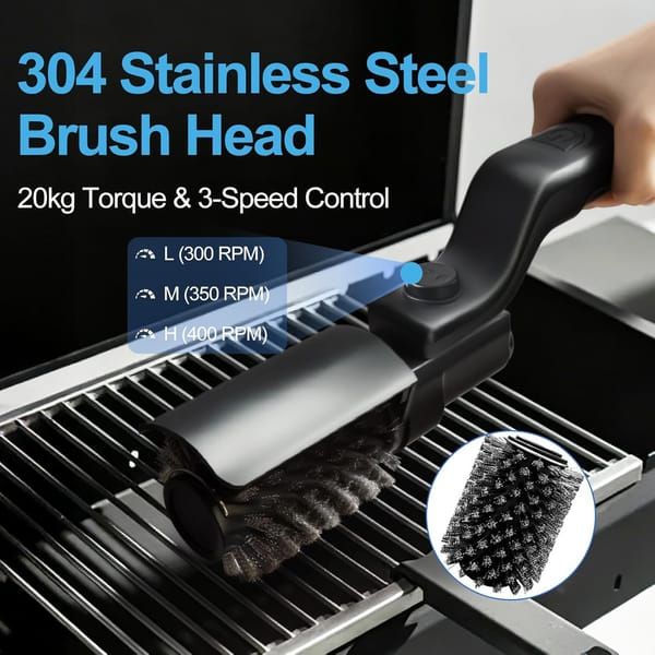 Rechargeable Electric BBQ Grill Cleaner Brush, 3 Speed Adjustable Grill Scraper with 180° Rotatable Stainless Steel Head, BBQ Cleaning Tool for Grill Grates