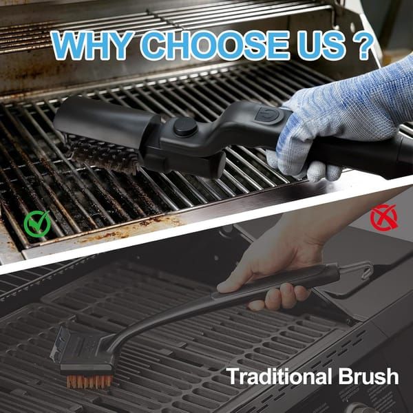 Rechargeable Electric BBQ Grill Cleaner Brush, 3 Speed Adjustable Grill Scraper with 180° Rotatable Stainless Steel Head, BBQ Cleaning Tool for Grill Grates