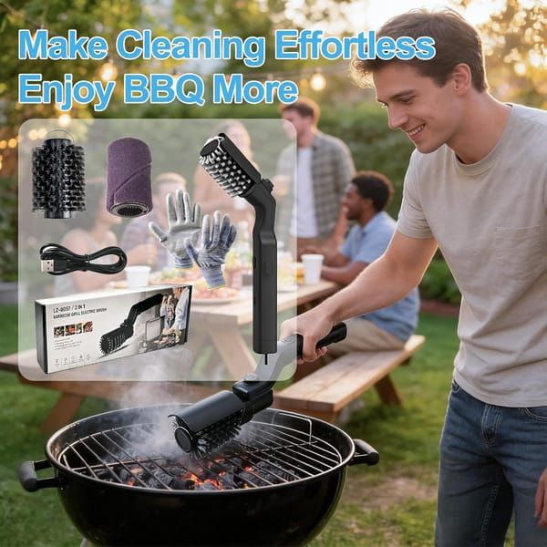 Rechargeable Electric BBQ Grill Cleaner Brush, 3 Speed Adjustable Grill Scraper with 180° Rotatable Stainless Steel Head, BBQ Cleaning Tool for Grill Grates