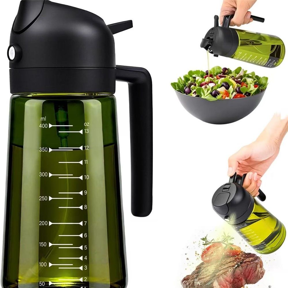 16oz/470ml Glass Olive Oil Sprayer for Cooking – 2 in 1 Olive Oil Dispenser Bottle for Kitchen Gadgets and Air Fryer Accessories, Salad, BBQ - Black & Green, Only Olive Oil Sprayer