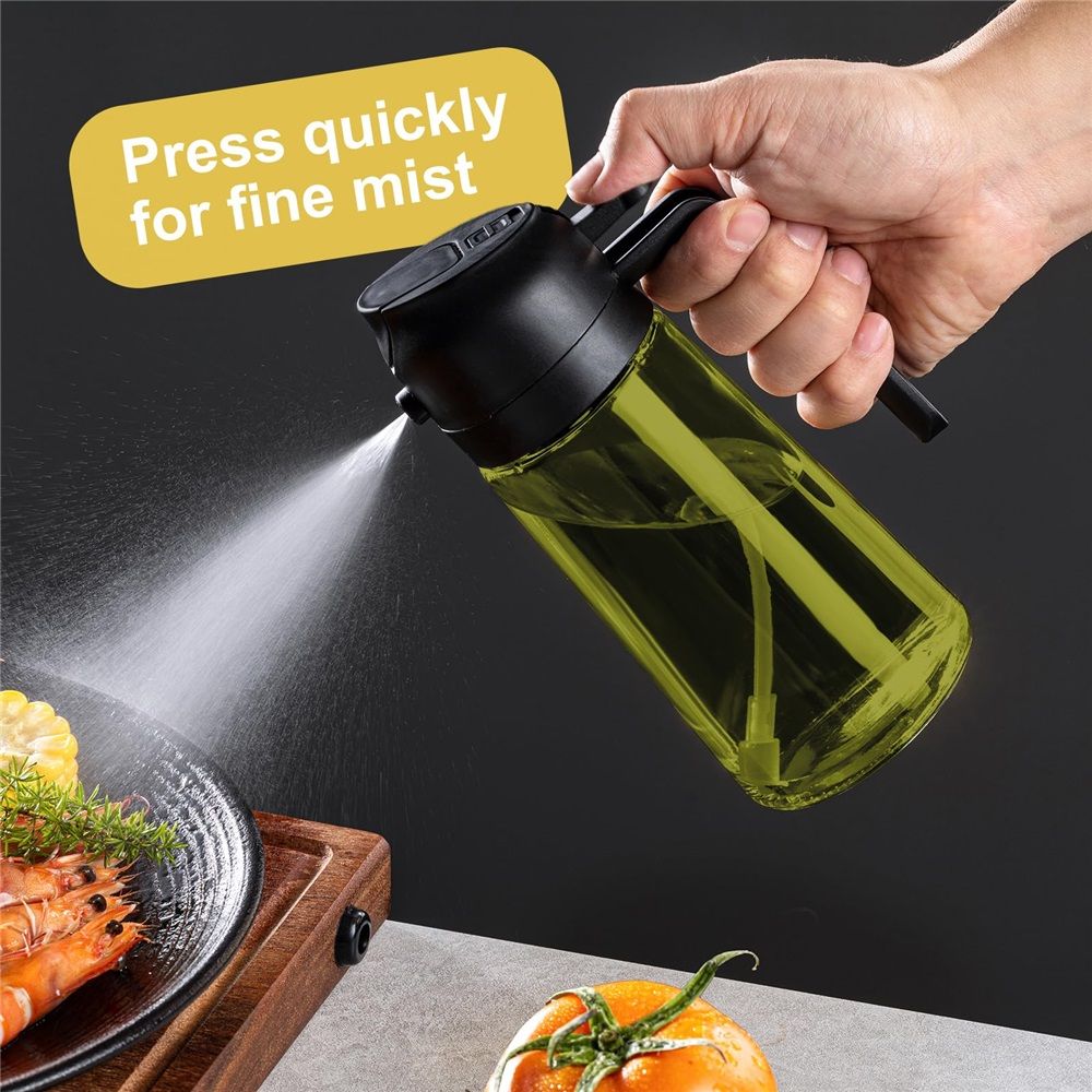16oz/470ml Glass Olive Oil Sprayer for Cooking – 2 in 1 Olive Oil Dispenser Bottle for Kitchen Gadgets and Air Fryer Accessories, Salad, BBQ - Black & Green, Only Olive Oil Sprayer