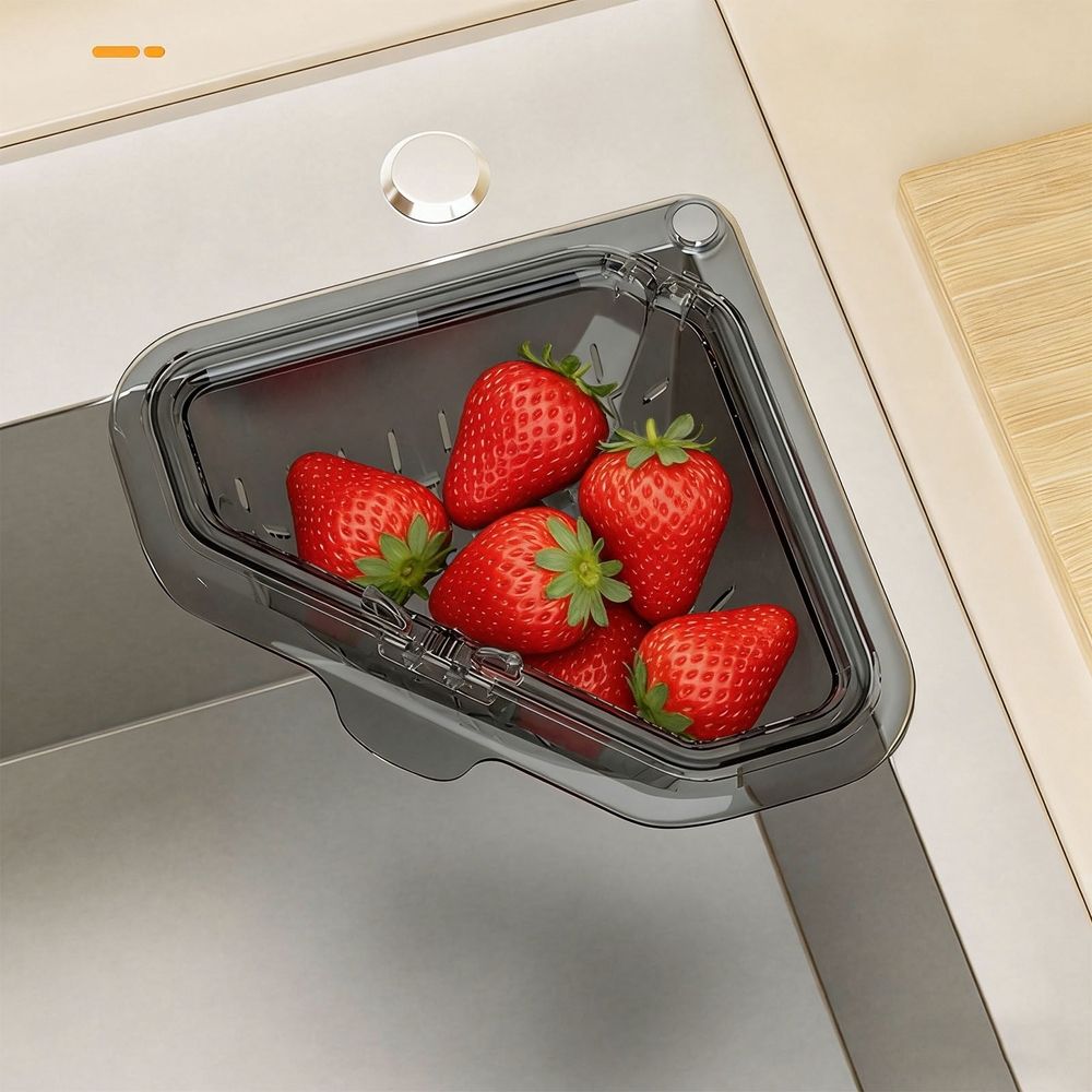Triangular Magnetic Kitchen Sink Caddy,Magnetic Drain Basket for Kitchen Corner Installation,Filter Net For Food Scraps And Leftovers Collection