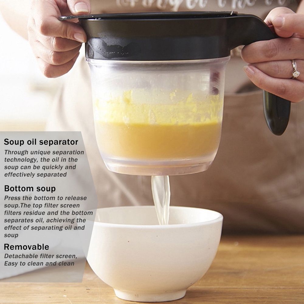 Fat Separator With Bottom Release, 2026 New Oil Strainer Gravy Separator, 4 Cups or 1000ml Fat Strainer Measuring Cup Soup Oil Separator Skimmer for Gravy Sauces and Other Liquids