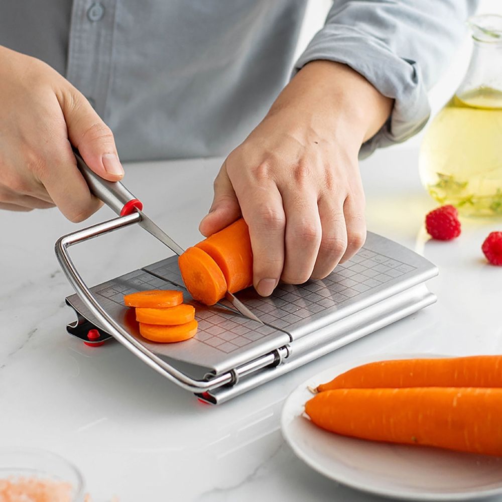 Scale Marked Stainless Steel Slicer,Multi-functional Cutting Board Tool,Practical Cutter for Cheese Vegetable Sausage Trimming