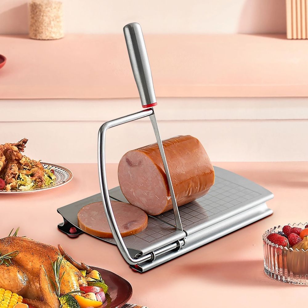 Scale Marked Stainless Steel Slicer,Multi-functional Cutting Board Tool,Practical Cutter for Cheese Vegetable Sausage Trimming