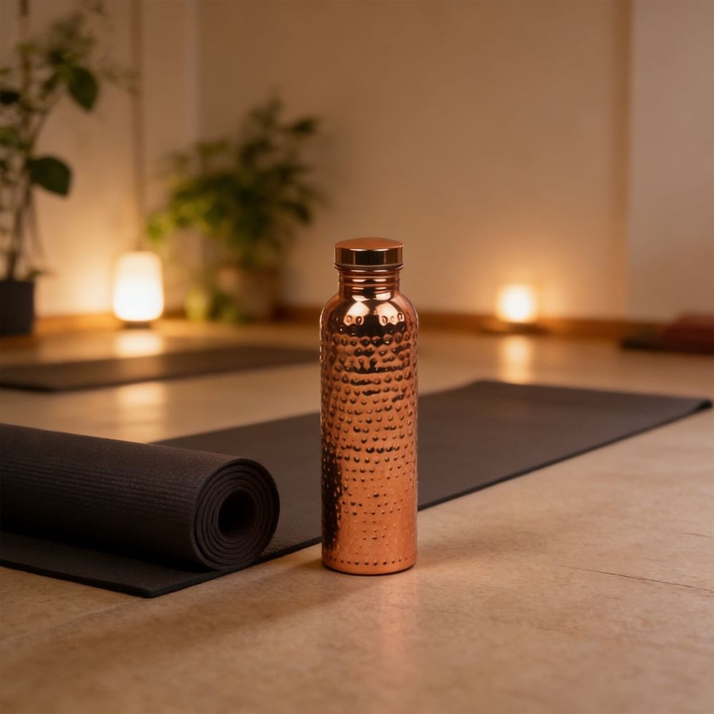 Handmade Hammered Copper Water Bottle, 800ml Ayurvedic Yoga Water Jug, Polished Copper Bottle, Antique Bronze