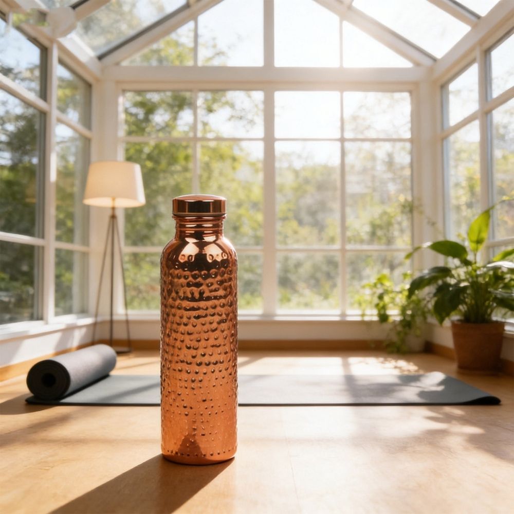 Handmade Hammered Copper Water Bottle, 800ml Ayurvedic Yoga Water Jug, Polished Copper Bottle, Antique Bronze