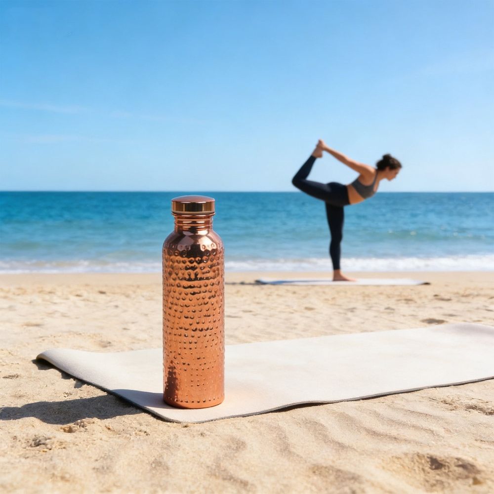 Handmade Hammered Copper Water Bottle, 800ml Ayurvedic Yoga Water Jug, Polished Copper Bottle, Antique Bronze