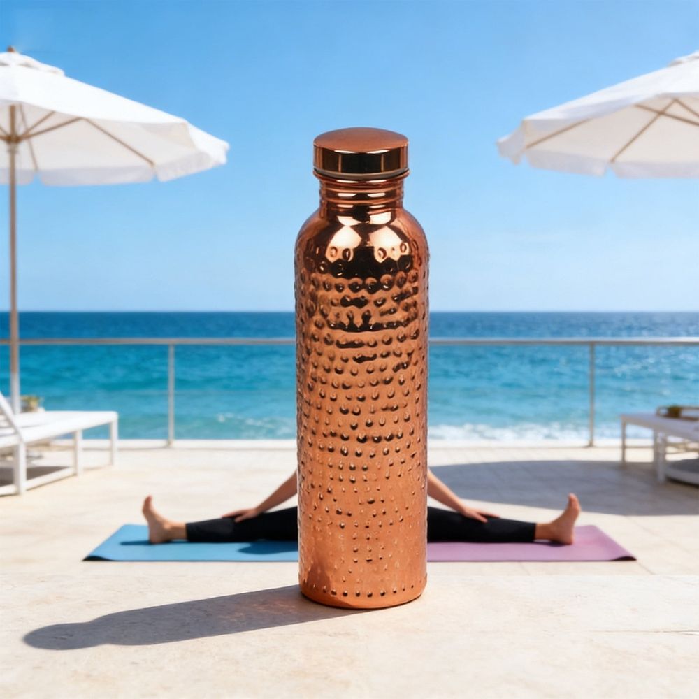 Handmade Hammered Copper Water Bottle, 800ml Ayurvedic Yoga Water Jug, Polished Copper Bottle, Antique Bronze