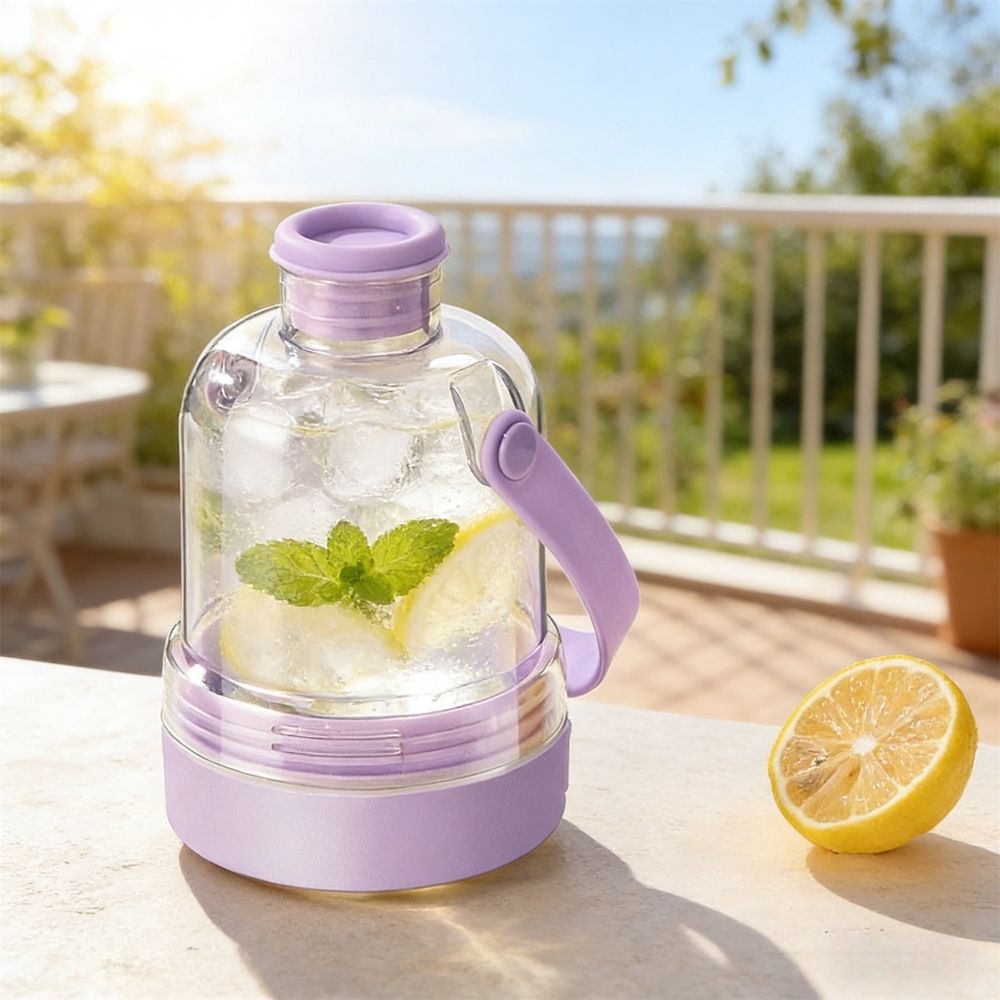 Summer Water Bottle Ice Cup with Ice Compartment, Durable Design for Hydration on Hot Days, Easy to Clean and Refill, Stylish Portable Accessory for Beach, Gym, and Picnic,White