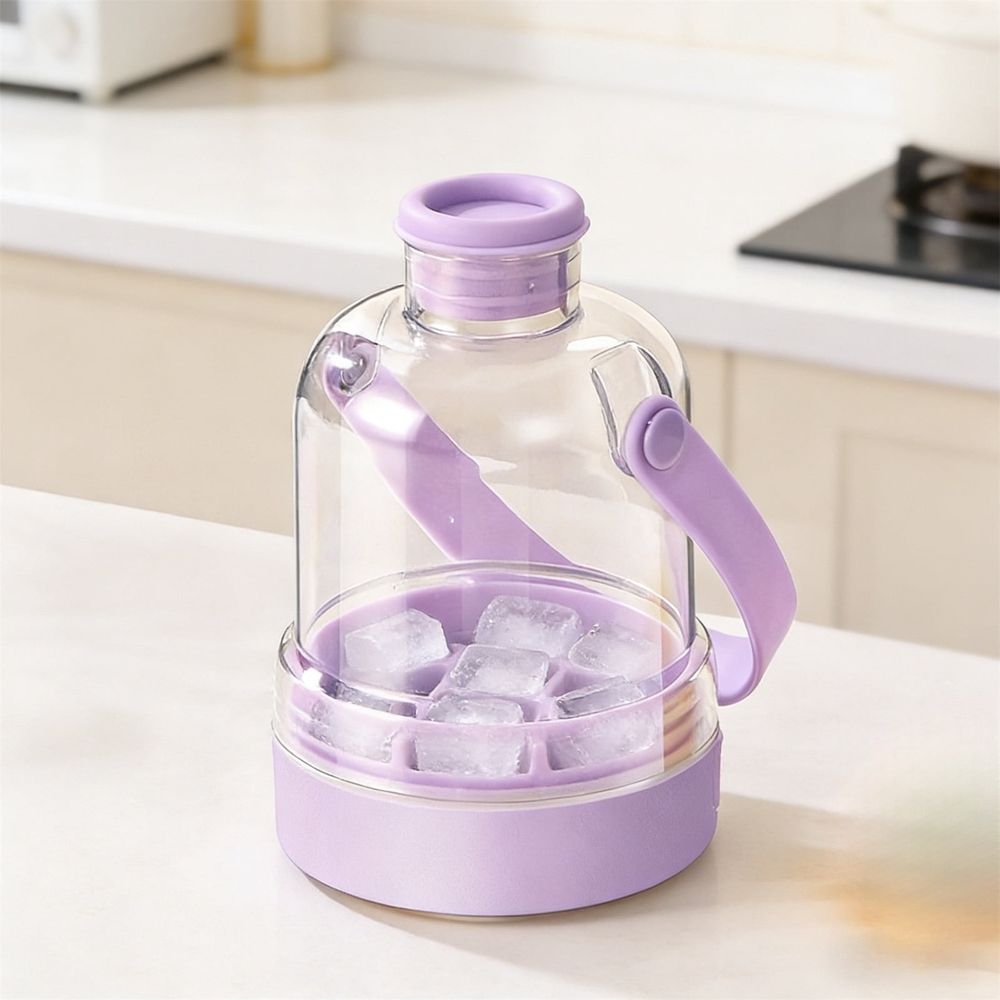 Summer Water Bottle Ice Cup with Ice Compartment, Durable Design for Hydration on Hot Days, Easy to Clean and Refill, Stylish Portable Accessory for Beach, Gym, and Picnic,White