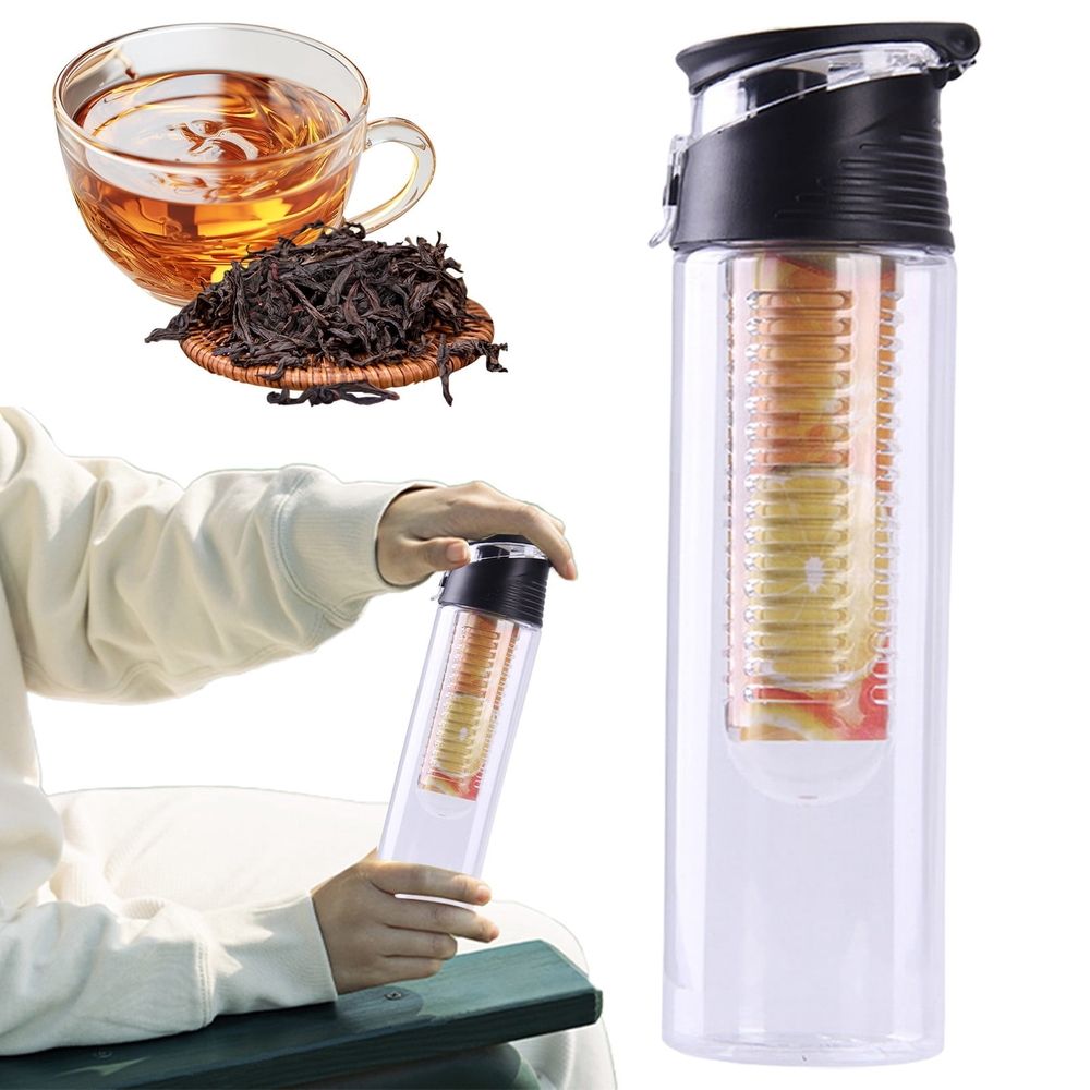 Fruit Infuser Water Bottle, 27 oz Leakproof BPA Free Sports Bottle with Flip Top Lid & Time Marker, Reusable Detox Infuser for Gym, Fitness, Travel & Everyday Hydration(Black）