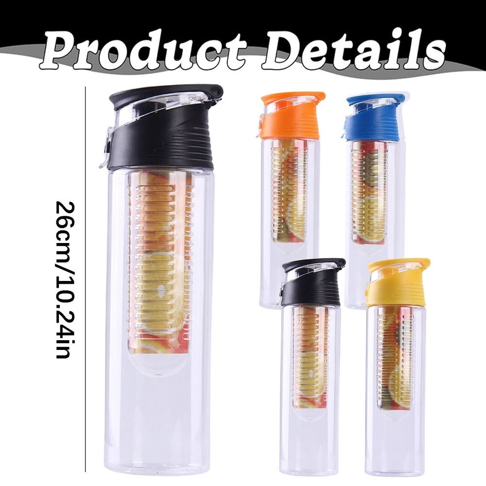 Fruit Infuser Water Bottle, 27 oz Leakproof BPA Free Sports Bottle with Flip Top Lid & Time Marker, Reusable Detox Infuser for Gym, Fitness, Travel & Everyday Hydration(Black）