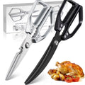 Heavy-Duty Multi-Function Kitchen Shears, Rust-Proof Alloy Serrated Blade, Cut Meat, Scale Fish, Open Bottles, Crack Nuts, Ergonomic Handle, Gift Box(Silver kitchen scissors+black barbecue scissors)