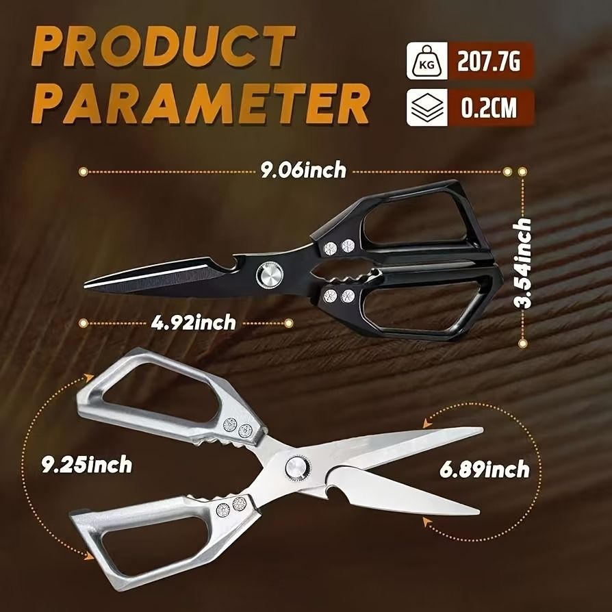 Heavy-Duty Multi-Function Kitchen Shears, Rust-Proof Alloy Serrated Blade, Cut Meat, Scale Fish, Open Bottles, Crack Nuts, Ergonomic Handle, Gift Box(Silver kitchen scissors+black barbecue scissors)